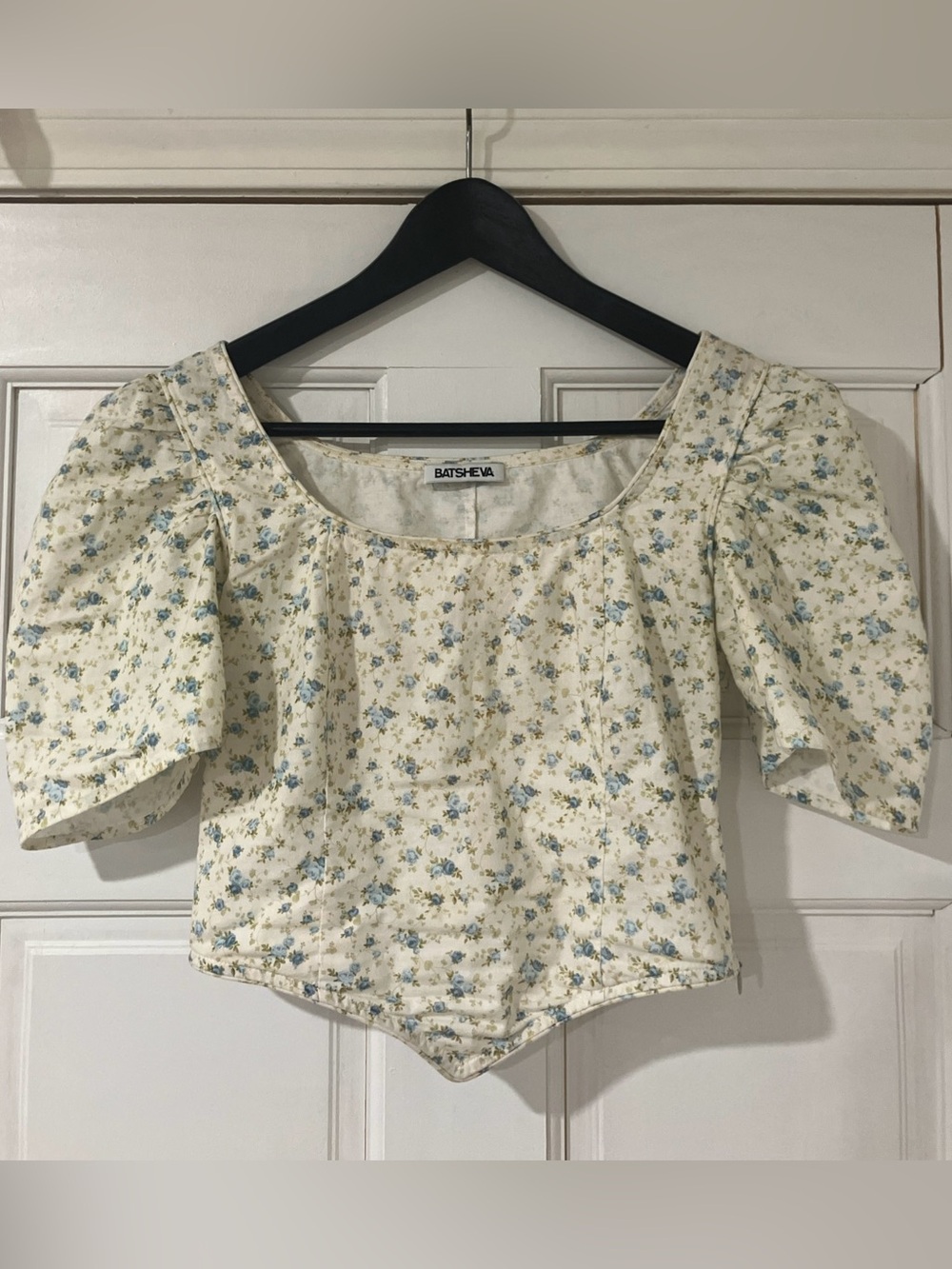 Batsheva Dirndl Floral Puff-Sleeve Cropped Blouse, size 4